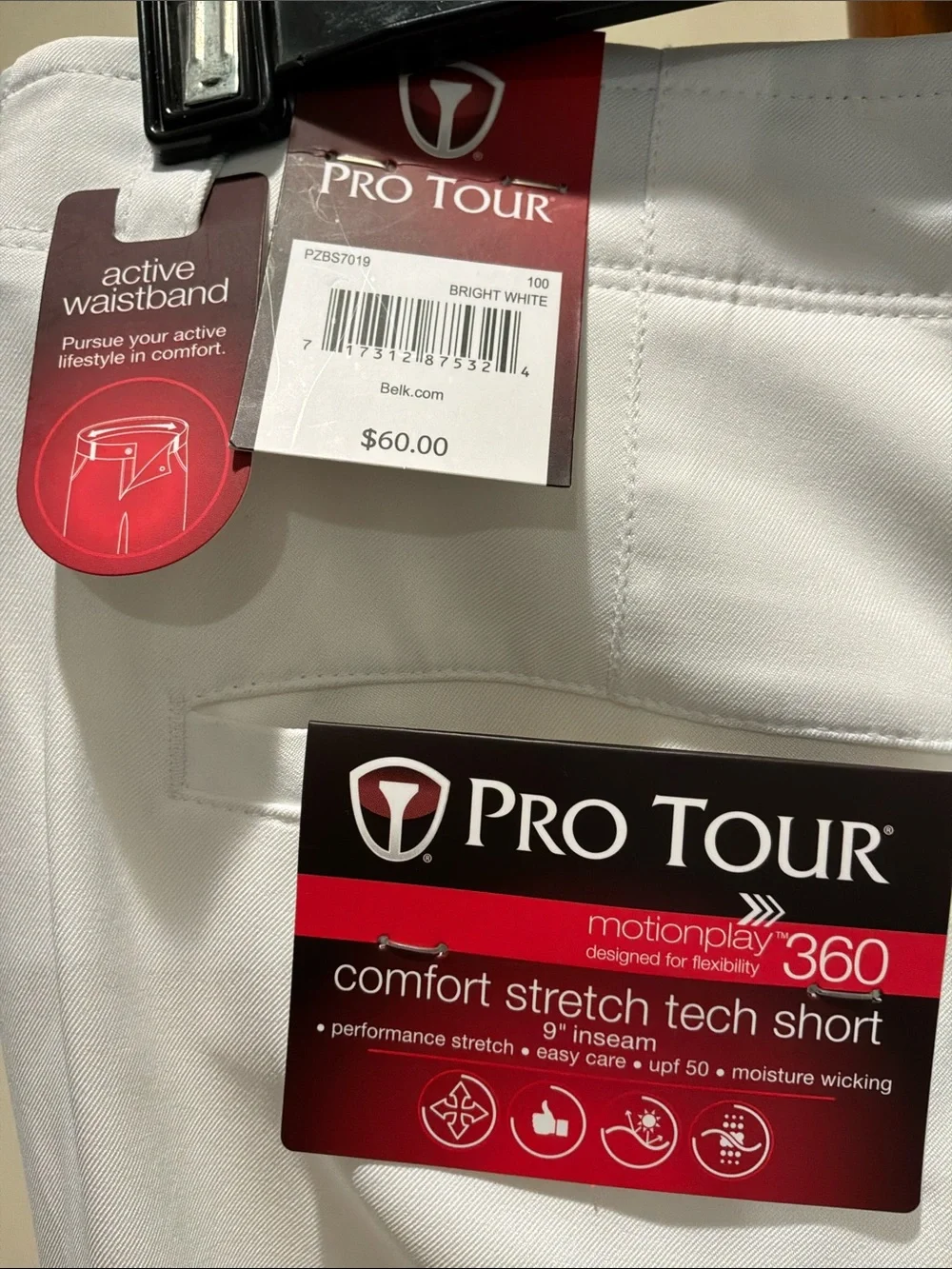 Men's White Flat-Front Performance Shorts